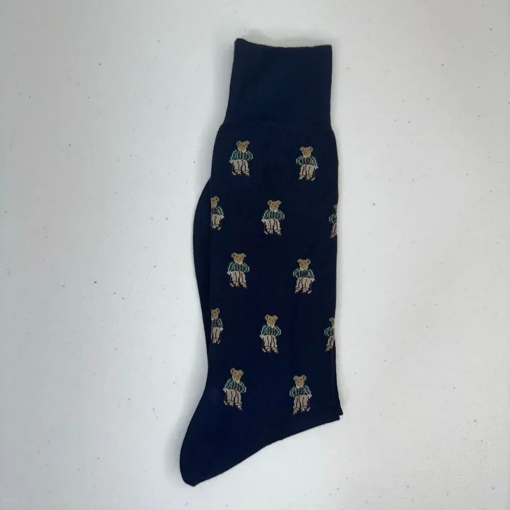 Polo Ralph Lauren Black Dress Socks Golf Bear Pattern Cotton Blend Size 10-13